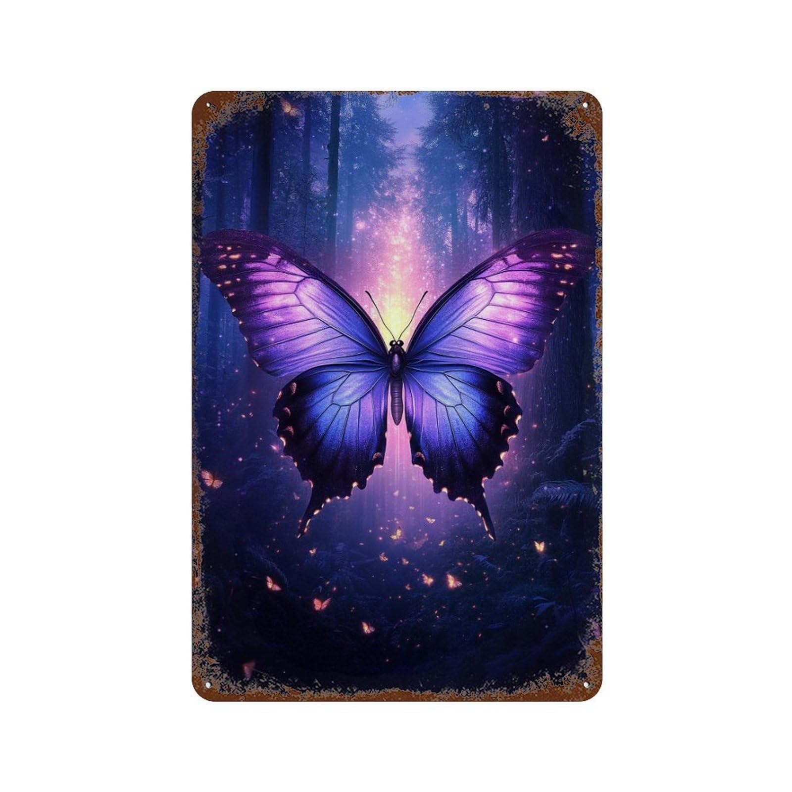 Enchanted Forest Butterfly-1 Rust Effect Tin Sign 11.8"x7.9", Vintage Wall Decor for Garage, Pub Or Kitchen