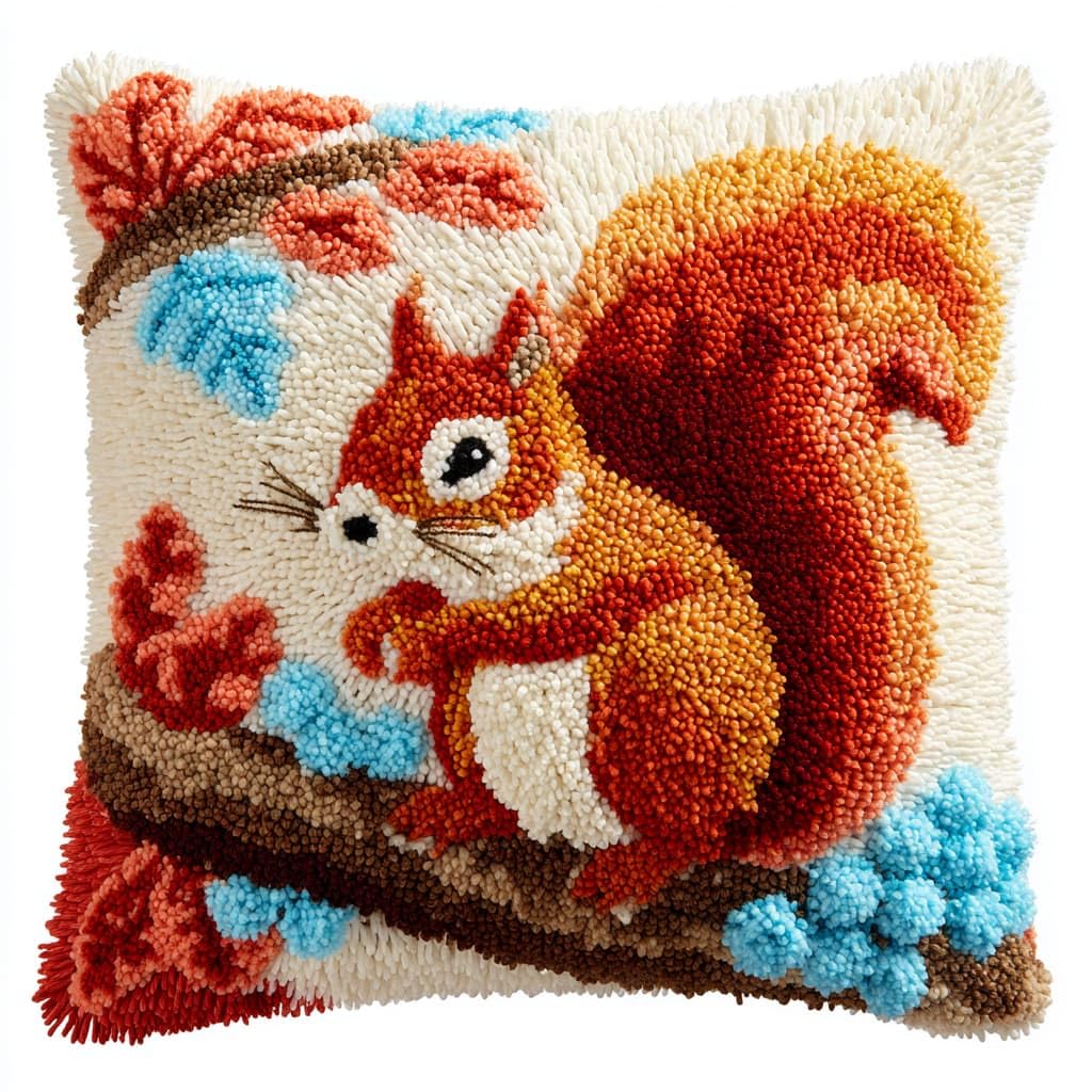 WallustrioaW Latch Hook Cushion Kits for Adults,Animal Squirrel