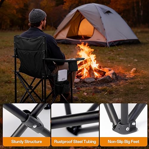 Miniatura 8 de Sillas de campamento con calefacción, sillas de camping plegables con 2 portavasos para deportes al aire libre, silla plegable con 3 niveles de