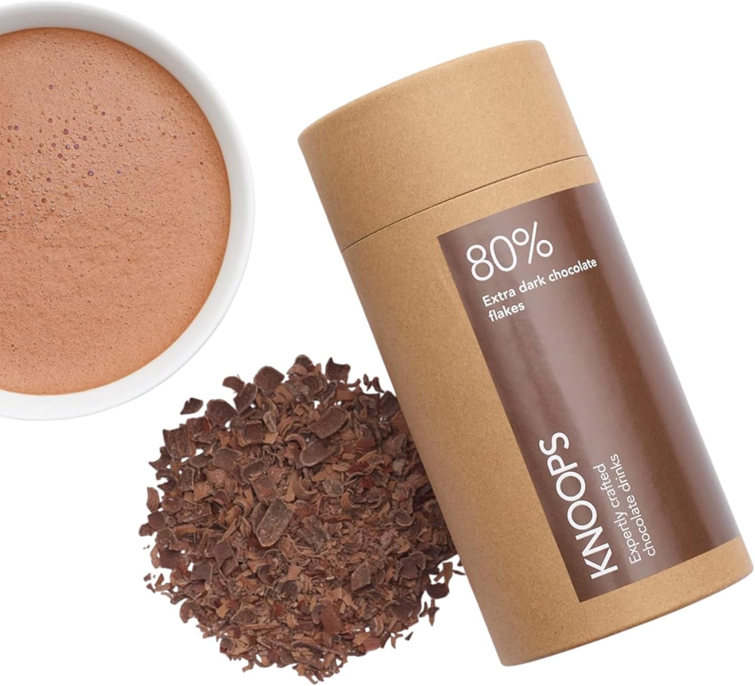 Knoops Dark Hot Chocolate Flakes, 80% Extra Dark Luxury Hot Drinking Chocolate, Delicious Cocoa Drink with Real Choc Flakes, All Natural Vegan Ingredients, 250 g, Equal to 8 Serving Sachets