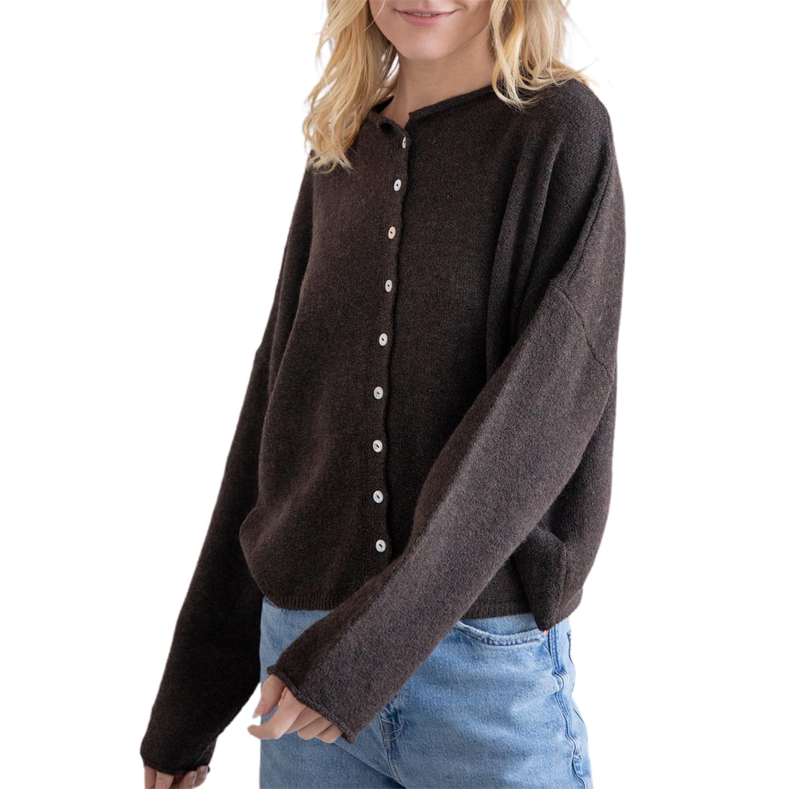 Women Y2k Knitted Cardigan Solid Color Long Sleeve Button Down Fuzzy Sweater Streetwear Outerwear Knitwear