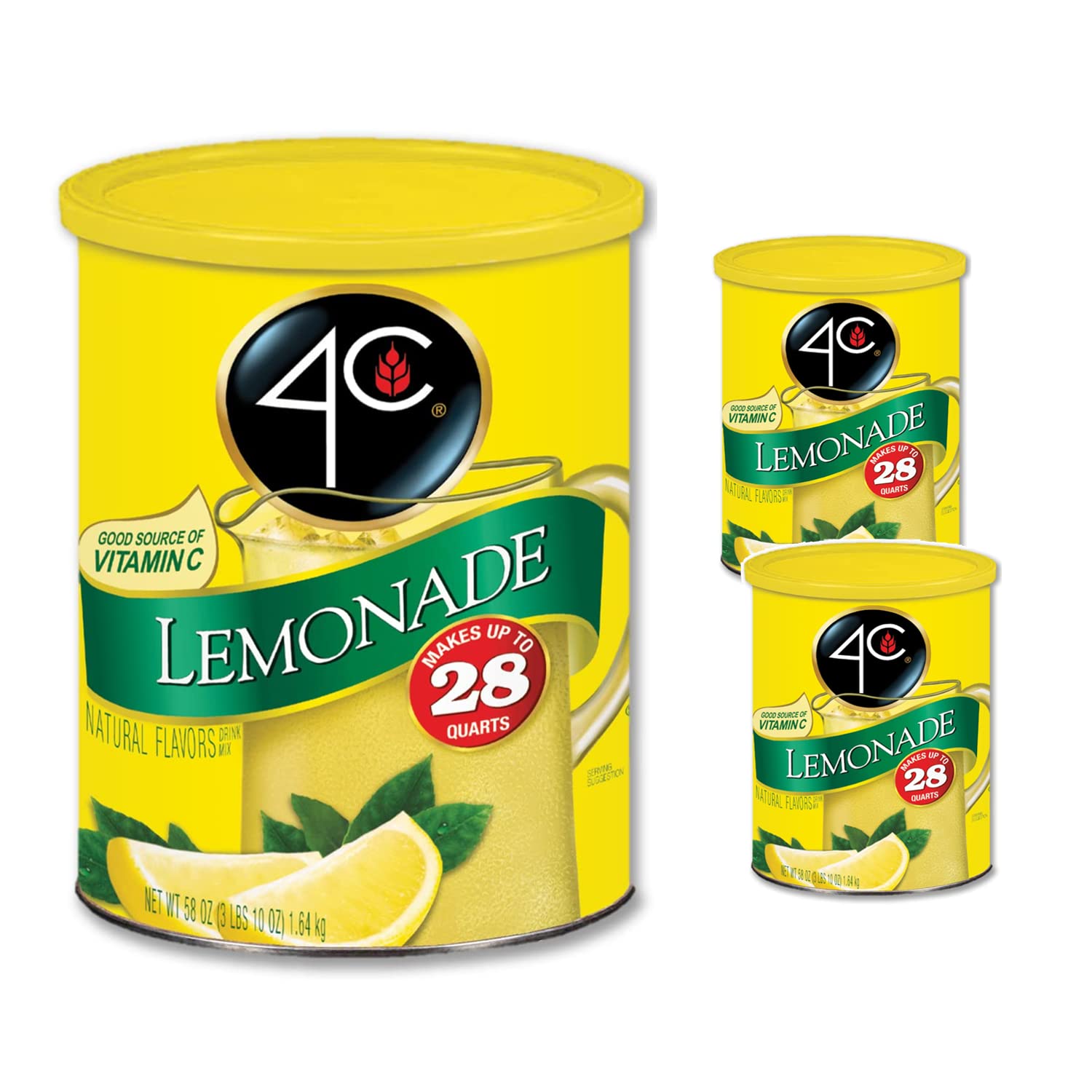4C Powdered Drink Mix Cannisters, Lemonade, 28 Quarts, Family Sized Cannister, Thirst Quenching & Refreshing Flavors (Lemonade, 58.0 Ounce (Pack of 1))
