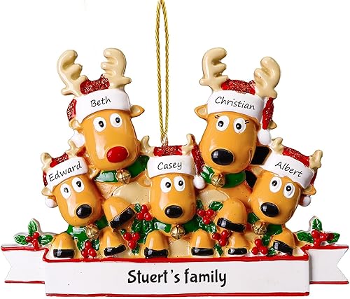 Adornos de Navidad familiares personalizados 2023, familia de 2, 3, 4, 5, 6, 7, 8, 9 y 10, adorno de Navidad con nombre personalizado de reno con
