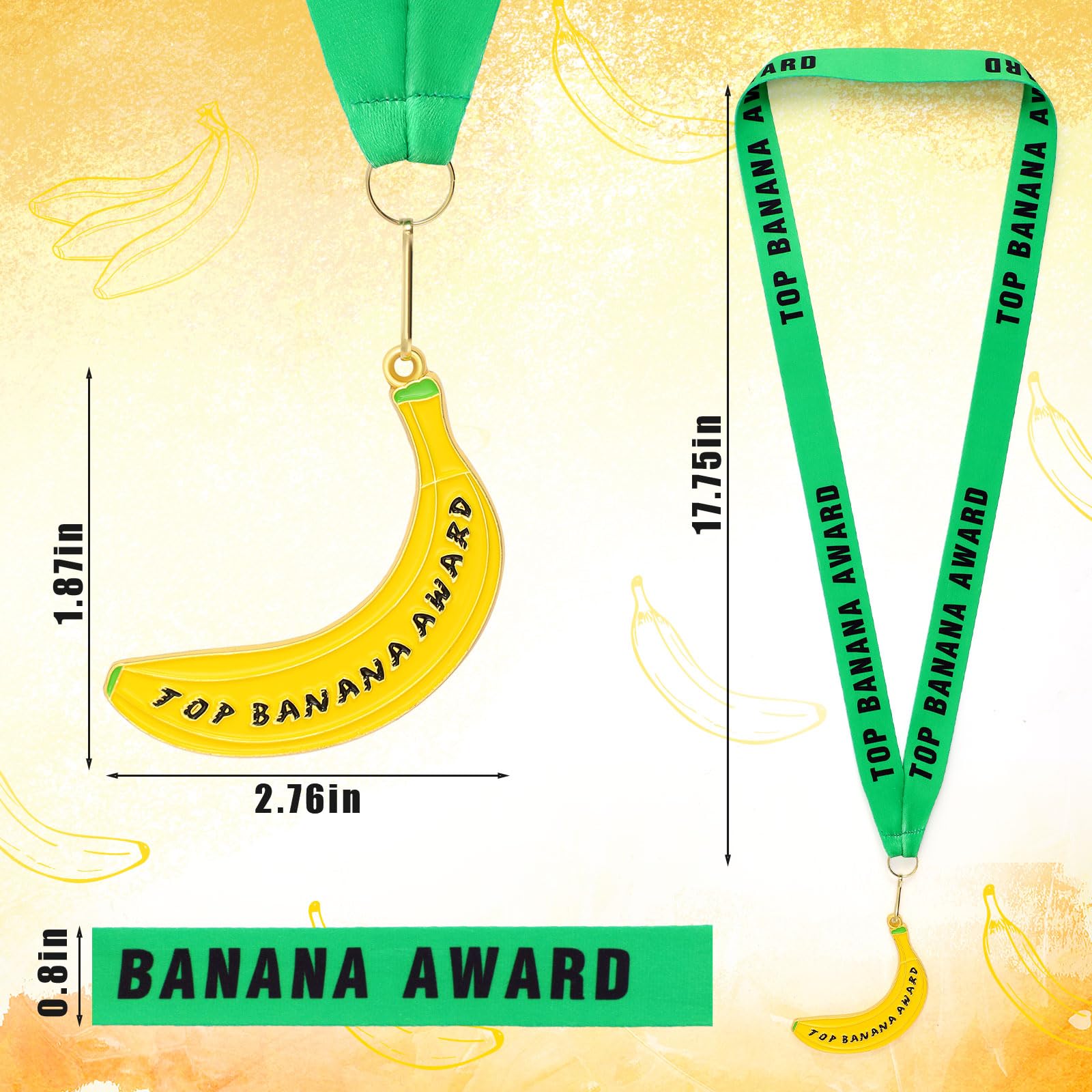 Ecation 12 medallas de plátano con cinta, juegos de recompensa para el aula, suministros para eventos de competición para el hogar