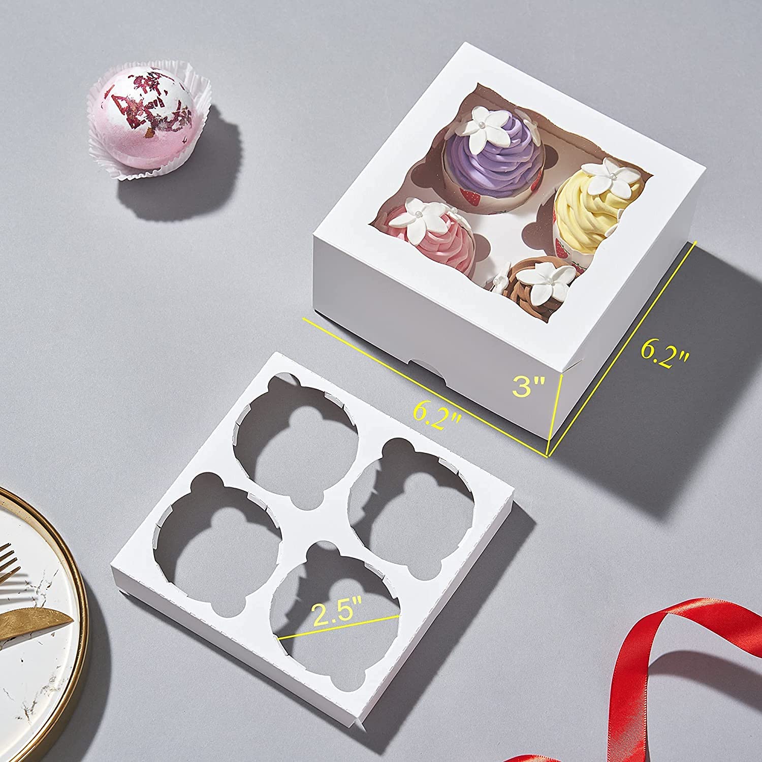 White Cupcake Boxes with Window - 50 Pack -4 White Cupcake Boxes with Window - 50 Pack -4