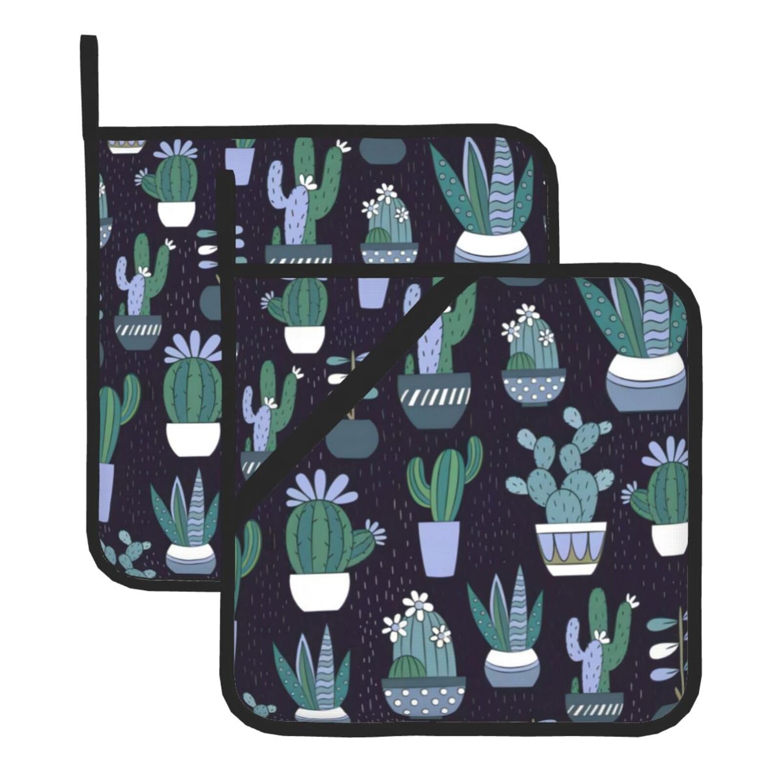 YYHWHJDE Cactus Prints Square Hot Pads for Kitchen Counter - Waterproof Pot Holders with Hanging Loop, Durable Trivets for Microwave Oven - 2 Pack