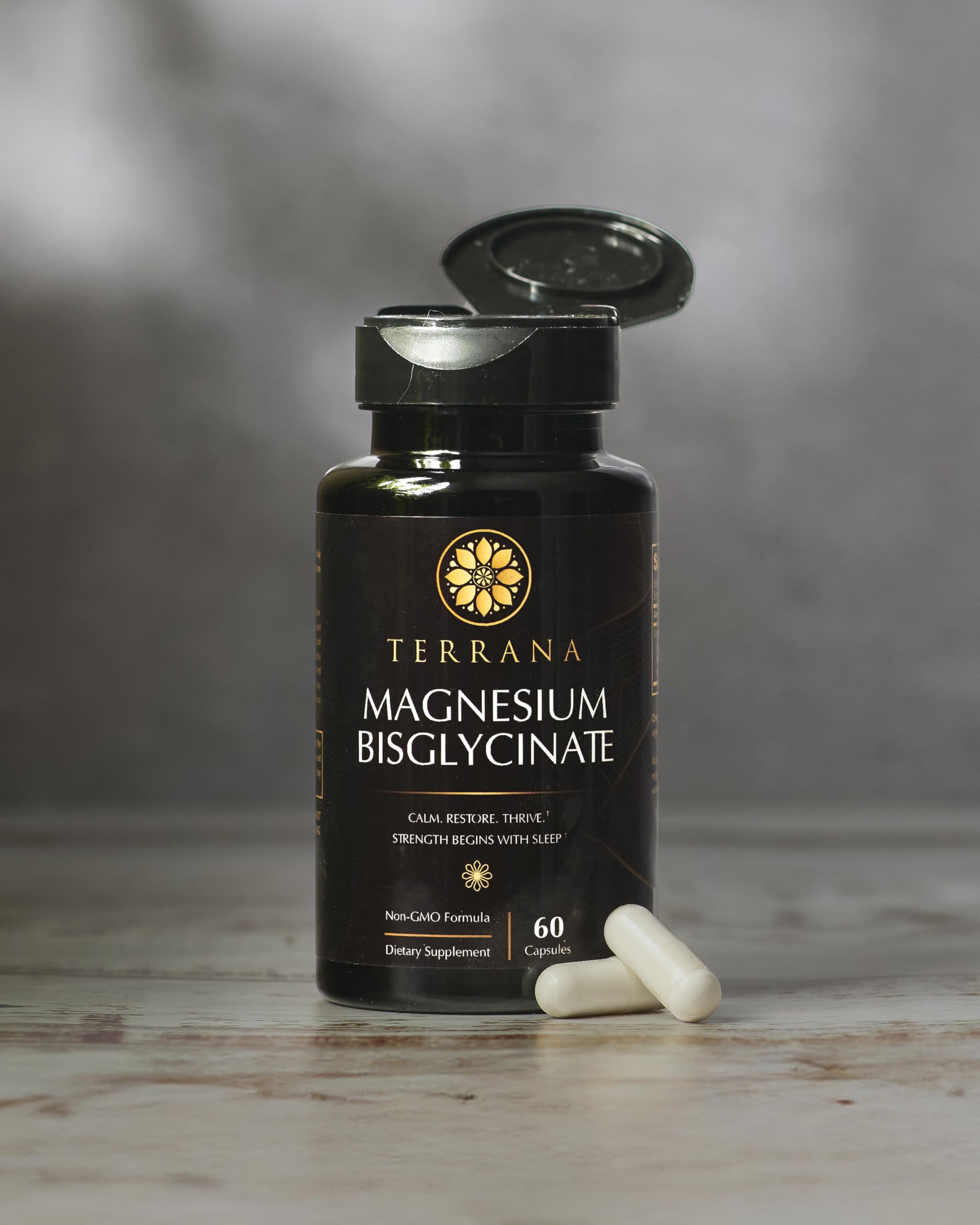 Terrana Magnesium Bisglycinate – 200mg Elemental Magnesium, High Absorption, Gentle on Stomach, Muscle Recovery & Sleep Support – Vegan, Non-GMO, 60 Capsules