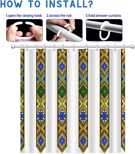 Miniatura 4 de Juego de baño tradicional etíope y eritreo de 4 piezas con 12 ganchos juego de cortina de ducha con alfombra y 12 ganchos