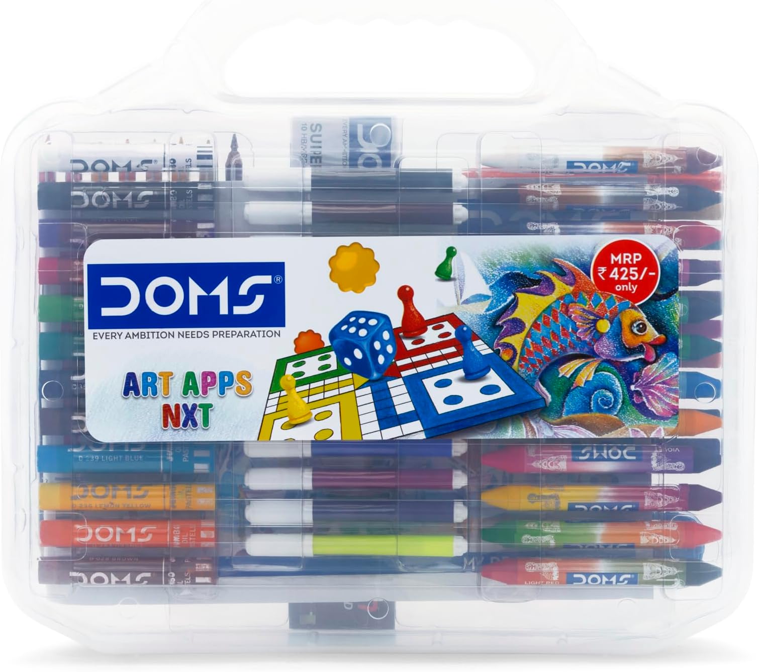 Doms Art Apps Nxt Kit With Plastic Carry Case | Perfect Value Pack | Kit For School Essentials | Gifting Range For Kids | Combination of 9 Stationery Items