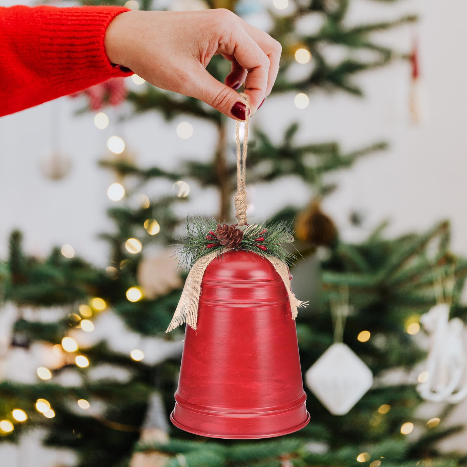 Uonlytech Campana di Natale Decorativa in Metallo Rossa da Appendere per Albero Porta e Parete Ciondolo Sonoro per Festa Natalizia e Decorazioni per la Casa