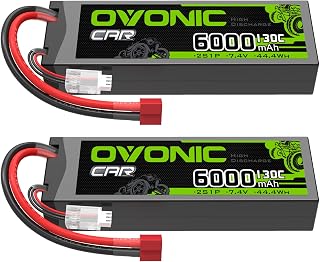 OVONIC 2S 6000mAh 7.4V 130C LiPo Battery with Dean Connector for RC Vehicles