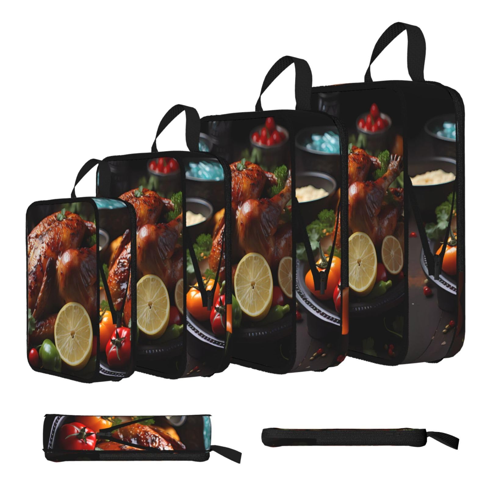 Sxzvvbn Black Tantalizing Roast Turkey Compression Packing Cubes 4 Piece Set