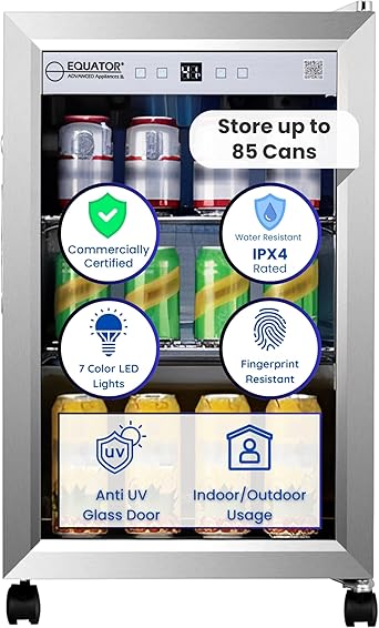 Equator 2.3cf Outdoor/Indoor Refrigerator IPX4 SS Builtin/FS 85 Cans Quiet 42dB