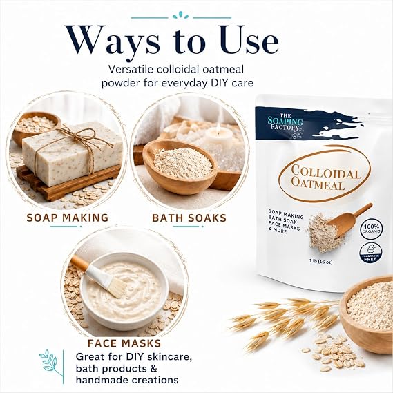 Colloidal Oatmeal Powder 16 oz | Unscented, Organic Oatmeal for Baths, Soap Making, and DIY Skincare | Soothes Itchy, Irritated Skin | Ideal for Natural Cosmetics | The Soaping Factory