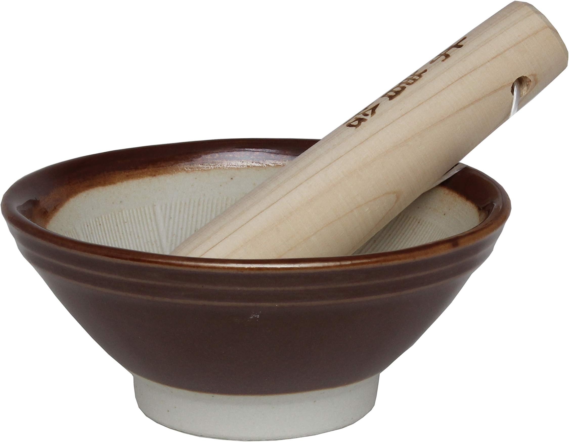 Japanese Mortar & Pestle, Suribachi & Surikogi, Diameter 5-5.5 inches, Mino Ware, Made in Japan (Diameter 5.0 in.)