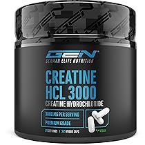 Creatine HCL – 365 capsule – Ad alto dosaggio con 3000 mg di cloridrato di creatina per dose giornaliera – Massimo assorbimento & biodisponibilità – 100% vegano