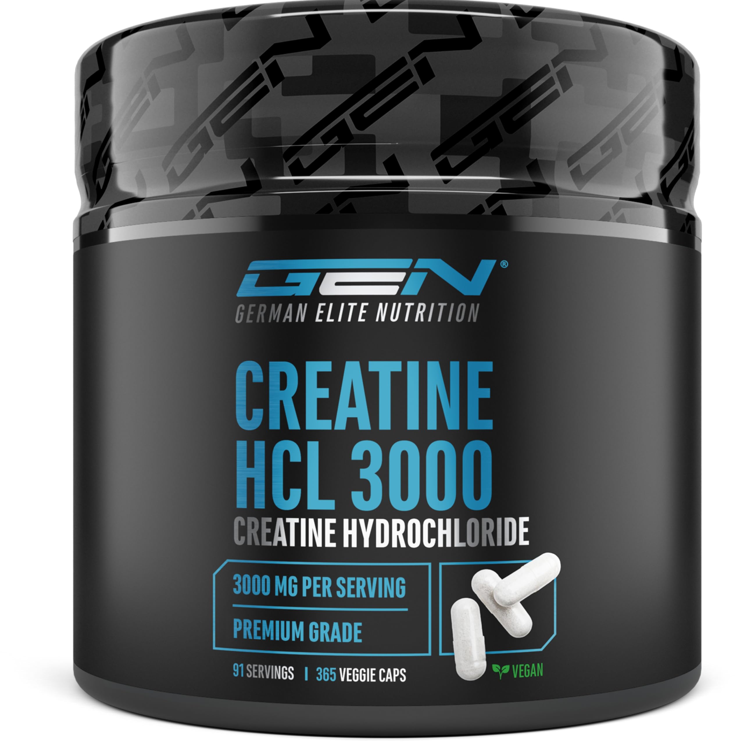 Creatine HCL - 365 capsule - Ad alto dosaggio con 3000 mg di cloridrato di creatina per dose giornaliera - Massimo assorbimento & biodisponibilità - 100% vegano