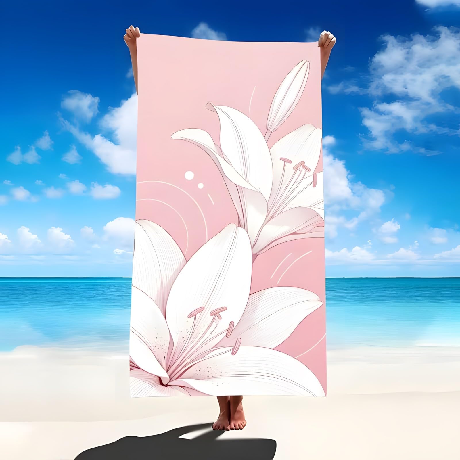 YZQGLHP Lily Microfibre Beach Towel Pink Beach Bath Towel Quick Drying, Lightweight, Sand-Free, Durable, for Pool, Gym, Camping, Travel Towel 180x200cm