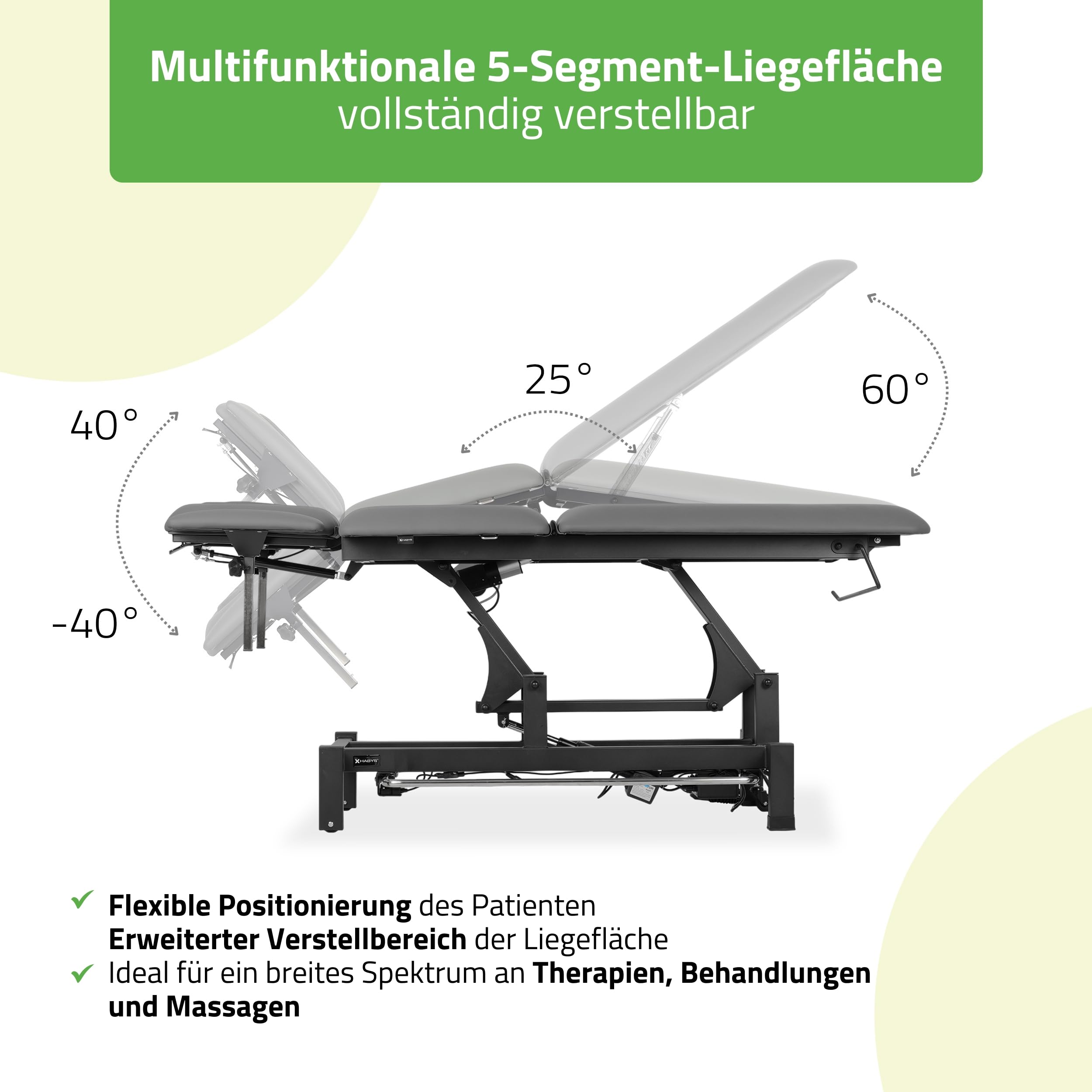 HABYS Fortis 5 Ergo | Elektrische Behandlungsliege Therapieliege Massageliege Massagebank Kosmetikliege | Höhenverstellbare 5-Segmente | 192 x 68 cm