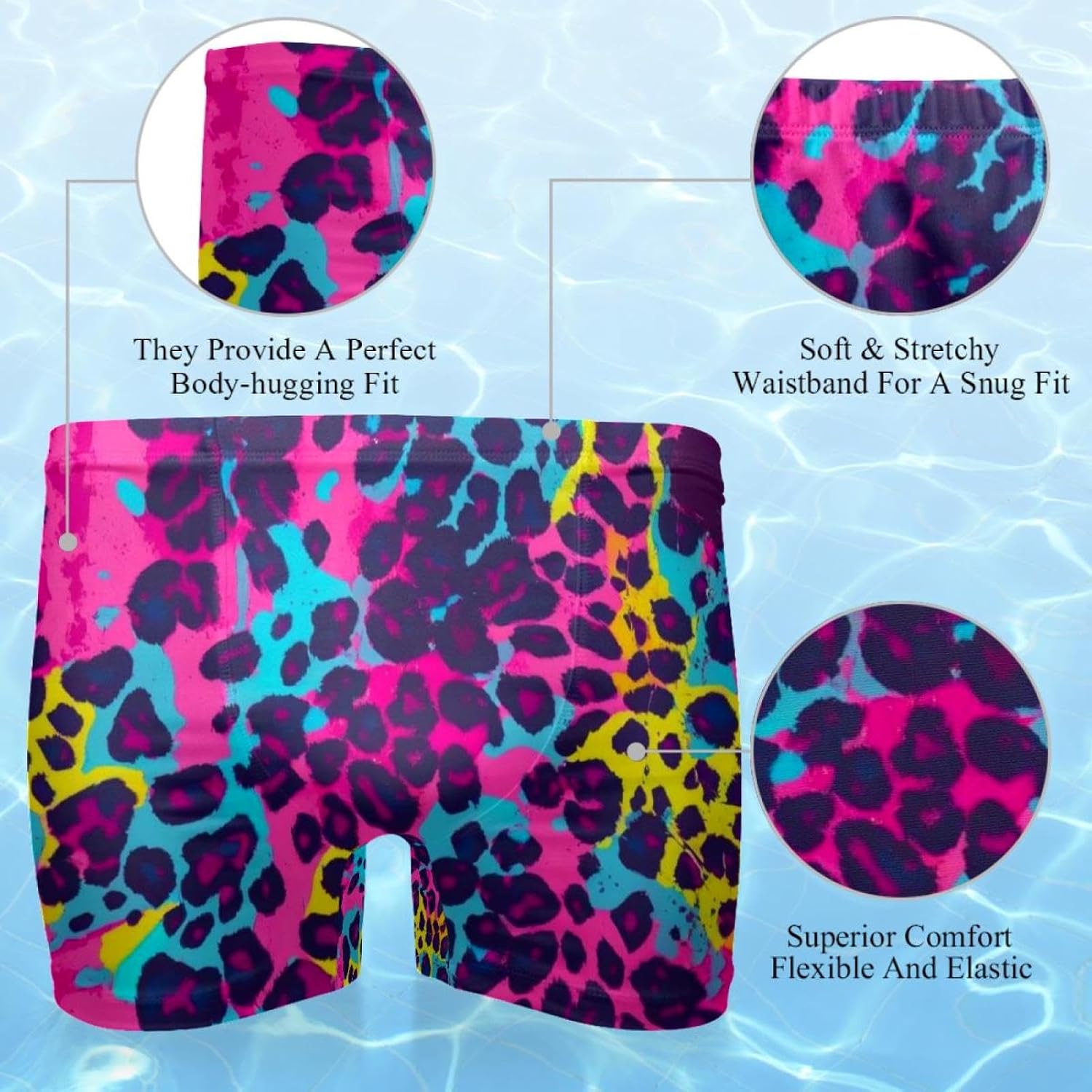 Mens Colored Leopard Print-1569 Swim Trunks Elastic Waistband Short Mens Bathing Suit, S,