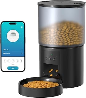 Distributeur Croquettes Chat Automatique WiFi: Gamelle Chat Automatique - Distributeurs de Nourriture pour Chiens Connecté App - Mangeoire pour Chat Enregistrement Vocal 10S Programmable Noir 4L