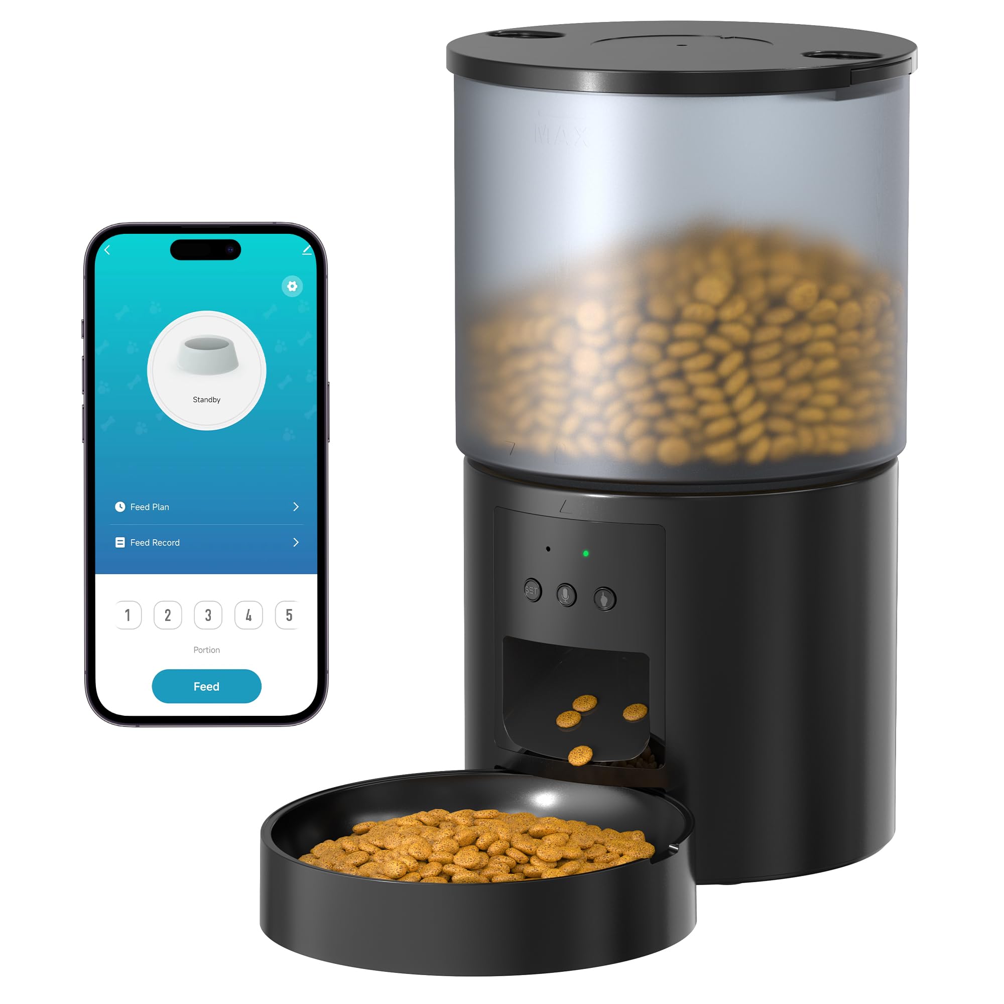Distributore Automatico Cibo Gatti Cani WiFi: Dosatore Crocchette per Animali Domestici con 10S Registrazione - Mangiatoia Automatica per Cibo Distributore Crocchette Gatto Timer Nero 4L