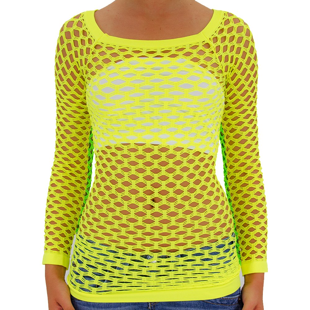 TD Women's Elastic Nylon-Spandex Long Sleeve Fishnet Layer Blouse Top