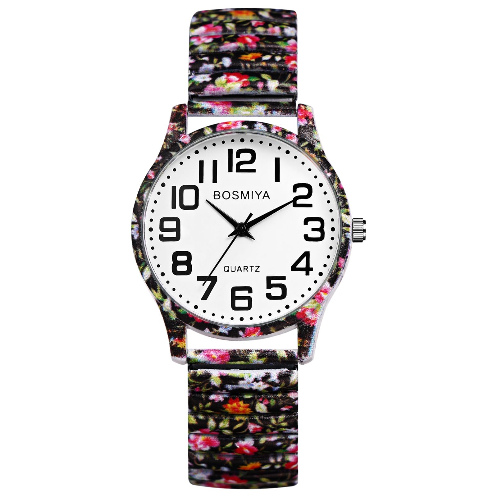 JewelryWe Uhren Damen Edelstahl Elastisch: Vintage Boho Analog Quarz Armbanduhr Frauen Edelstahl Stretch Armband Uhr mit ultraklaren großen arabischen Zahlen Zifferblatt