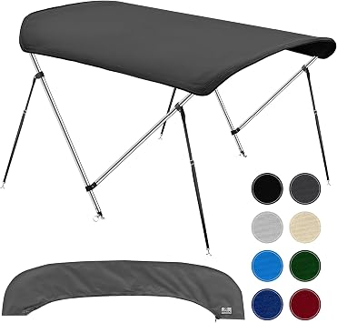 KNOX 2 Bow Bimini Tops for Boats, Boat Canopy Kit, 900D Canvas, Stainless Steel Bimini Top Hardware, Storage Boot, Fits Most Small & Inflatable Boats, 63" L x 43" H x 39"-55" W Charcoal Gray