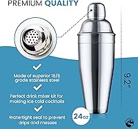 Vista 5 de 24oz Cocktail Shaker Set - Martini Shaker w Built-in Drink Shaker Strainer, Muddler, Jigger, Mixing Spoon, Recipe Book for Bartending - Bar