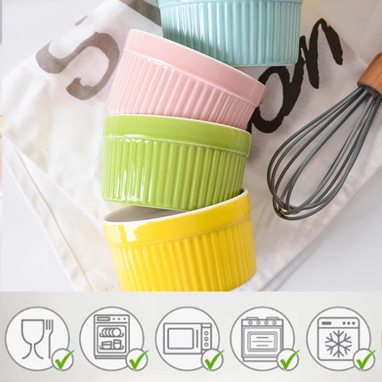 6x Moldes para Soufflé Juego de Moldes de Hornear, Cuencos Pequeños de Cerámica Creme Brulee para Creme Brulee Cuencos de Postres Salsas, Aperitivos 200ml