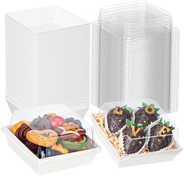 100Pack 4x4x2.5 Inches Charcuterie Boxes with Clear Lids - Bakery, Chocolate Covered Strawberries, Mini Cake, Pie Boxes for Christmas, Valentines, Halloween, Easter