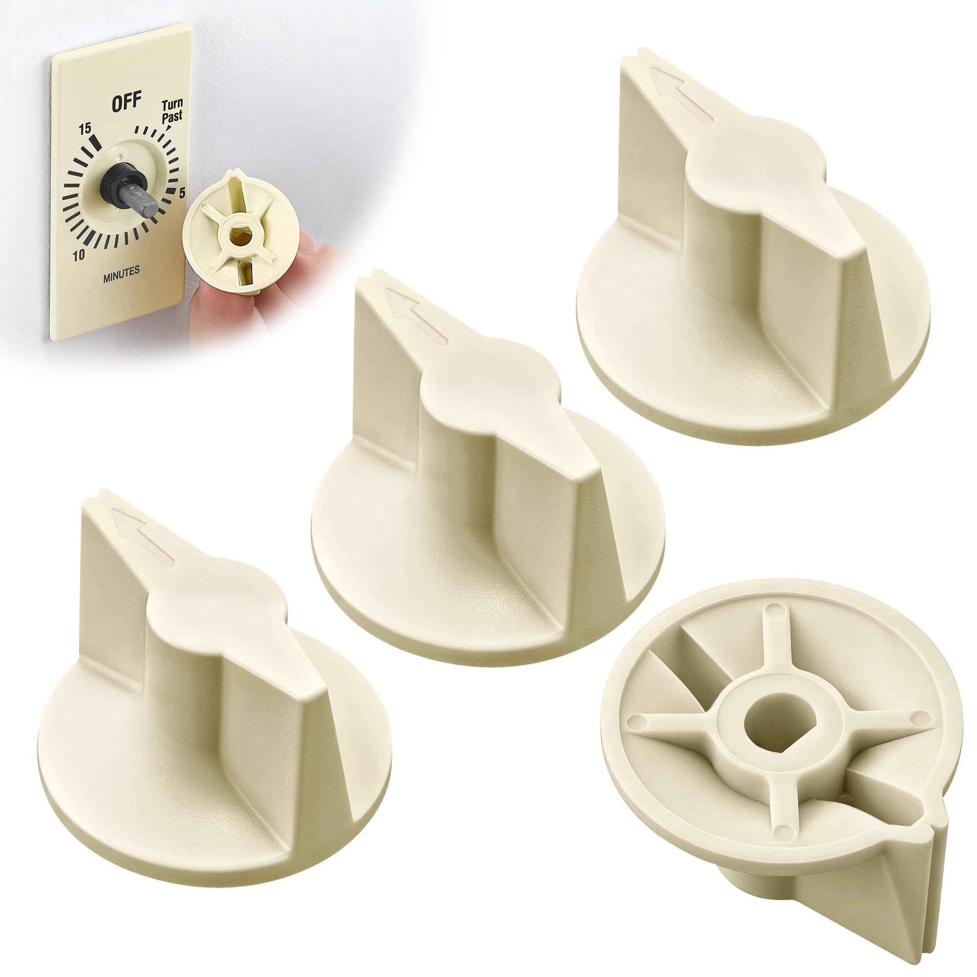 Photo 1 of HappyAlley 4 Pack Timer Knob Replacement Compatible with 146MT574 Timer Switch Knob, FD Series Spring Wound Timers for Wall Bathroom Fan Motor Heater Light (Khaki)