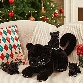 MorisMos Black Plush Panther Stuffed Animal with Babies,18\'\' Big Mama and Baby Stuffed Panther Toys for Kids Girls Boys, 4 Packs Black Jaguar Animals, Cute Leopard Toys for Kids