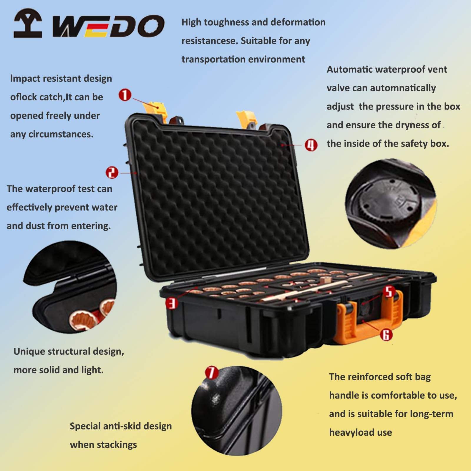 WEDO Beryllium Copper Non-Sparking 1/4" Dr Socket Set 10-częściowy zestaw narzędzi, w tym gniazdo, uchwyt typu napędowego, śrubokręt płaski, wkrętarka Stubby DIN Standard