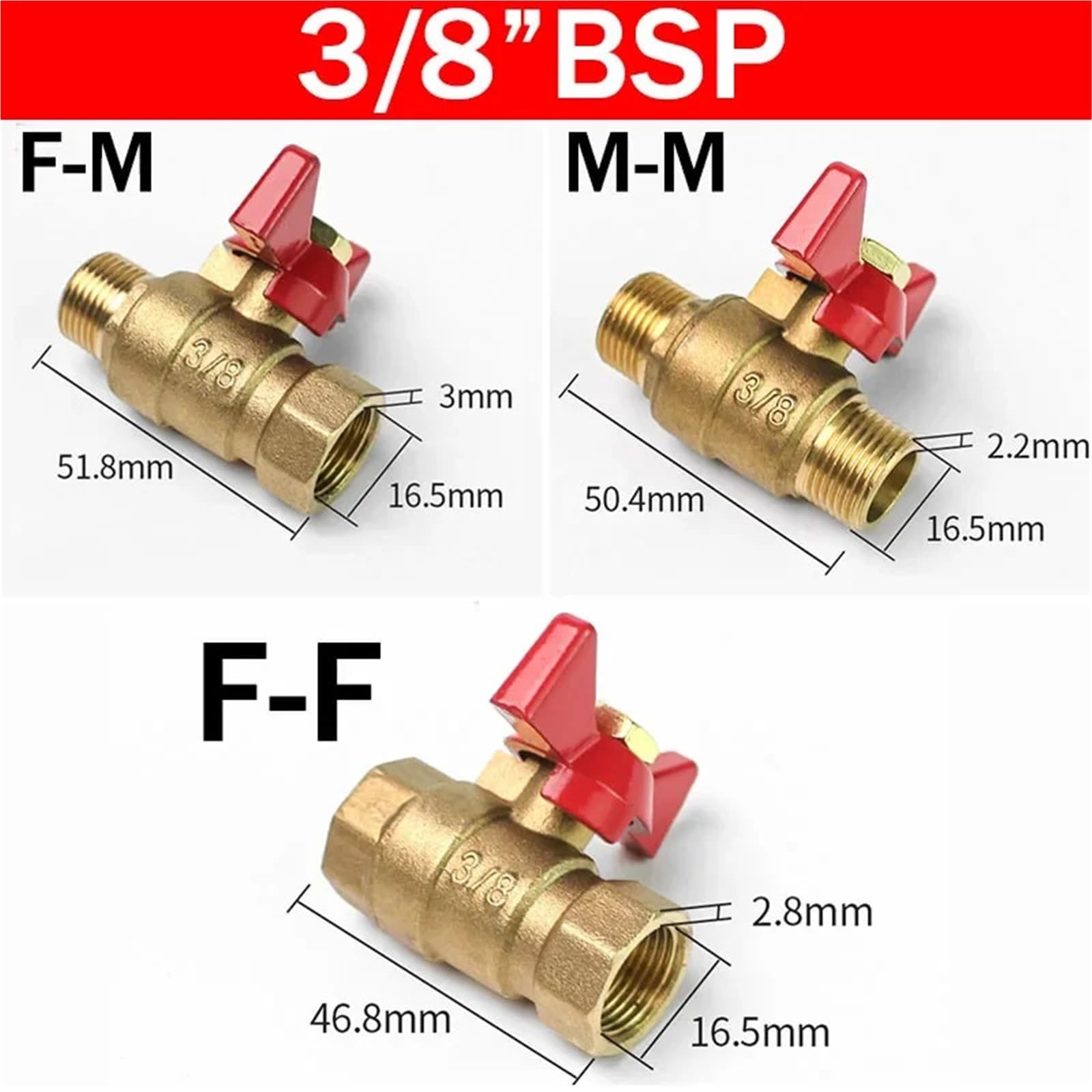 5/20pcs 1/8 "1/4" 3/8 "1/2" filettato mini maschio a femmina valvola a sfera in ottone compressore d'aria acqua gas olio valvola di arresto