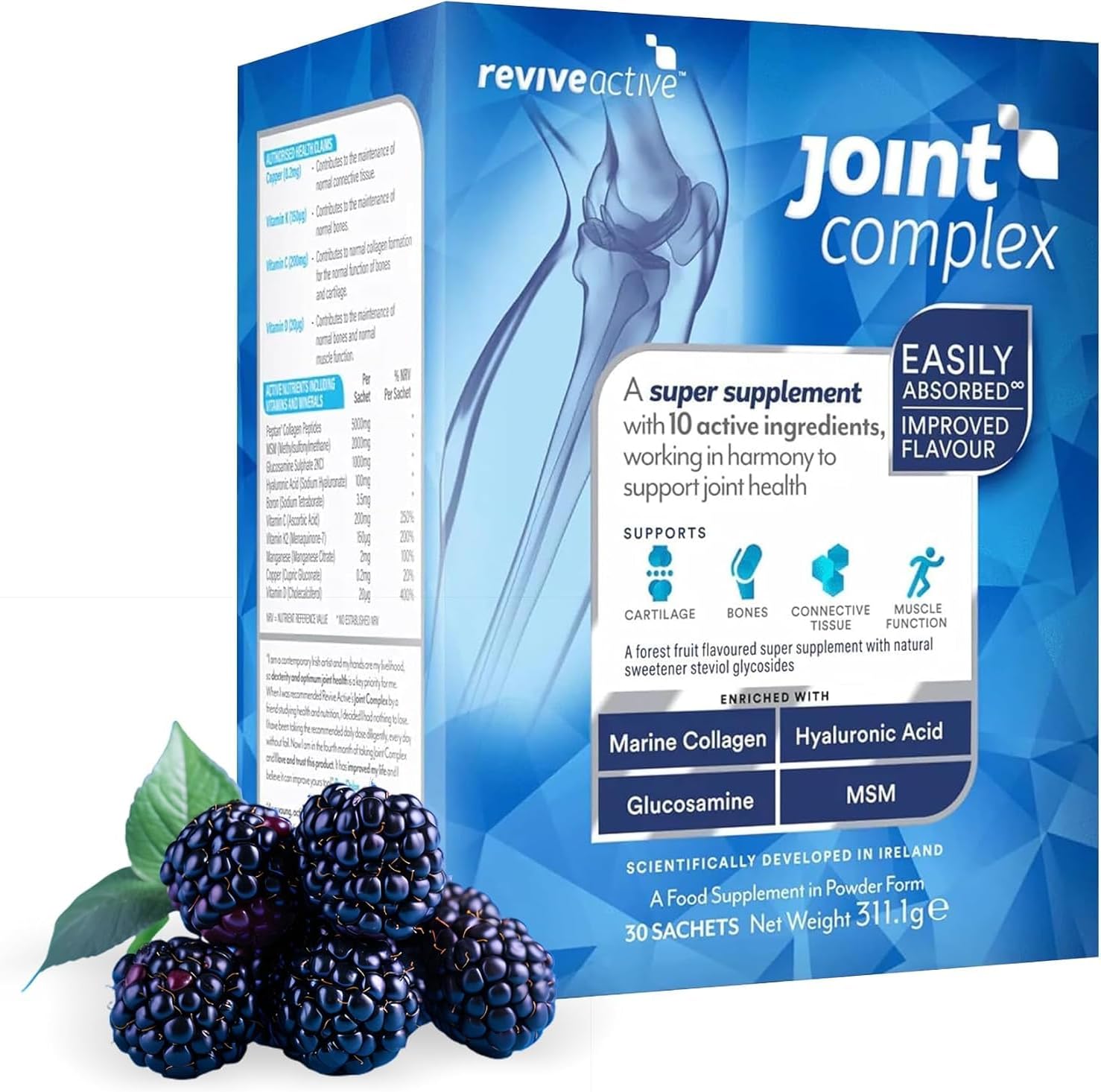 Joint Complex by Revive Active – A Daily Sachet – Contributes to The Support of Joints, Cartilage, Bones & Muscle Function with Marine Collagen, Hyaluronic Acid, Glucosamine – 30 Days Supply