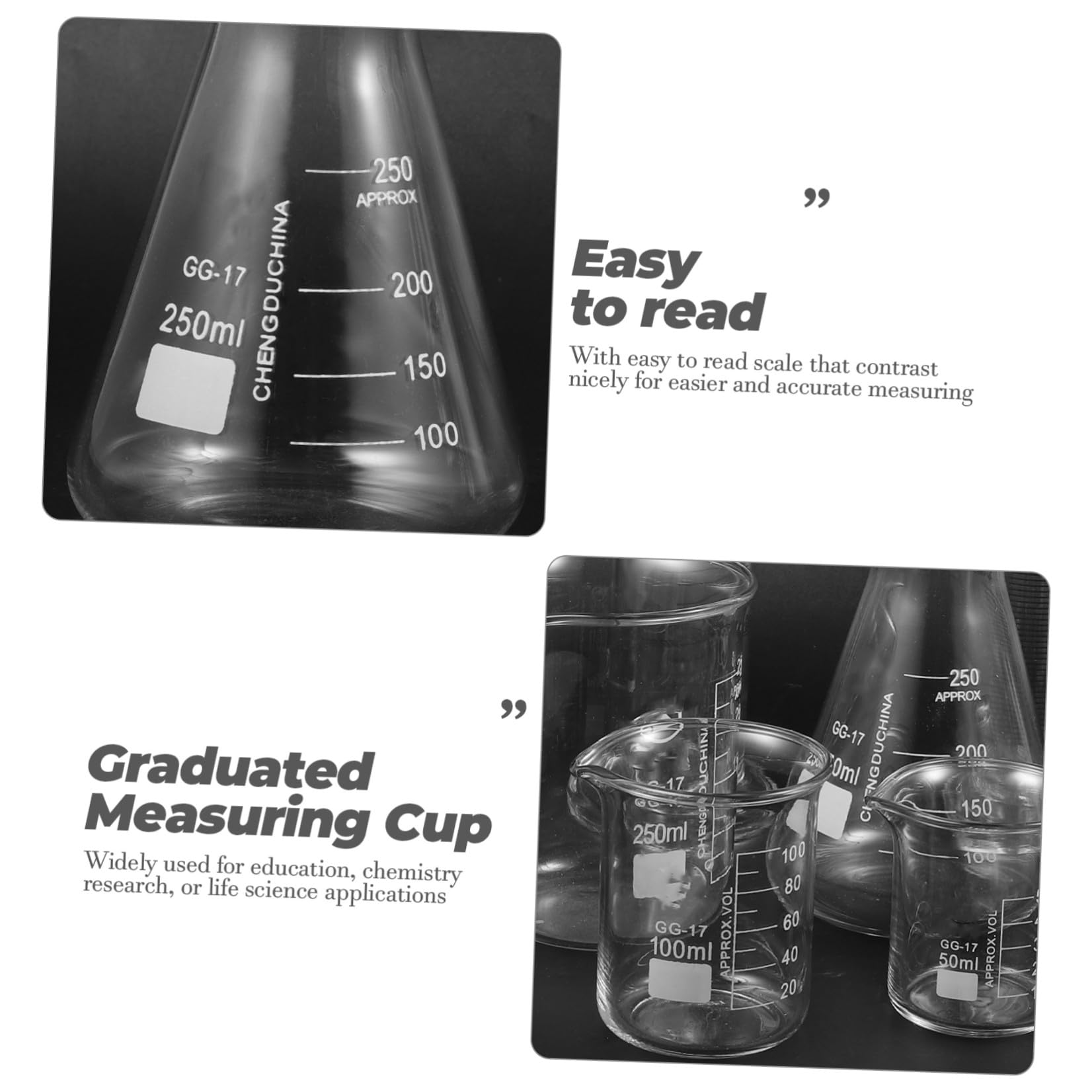 Set 9 Pezzi Cilindri Graduati in Vetro per Laboratorio Resistenza Alta Temperatura e Nessuna Perdita Laterale, Capacità 50ml-250ml per Applicazioni Scientifiche
