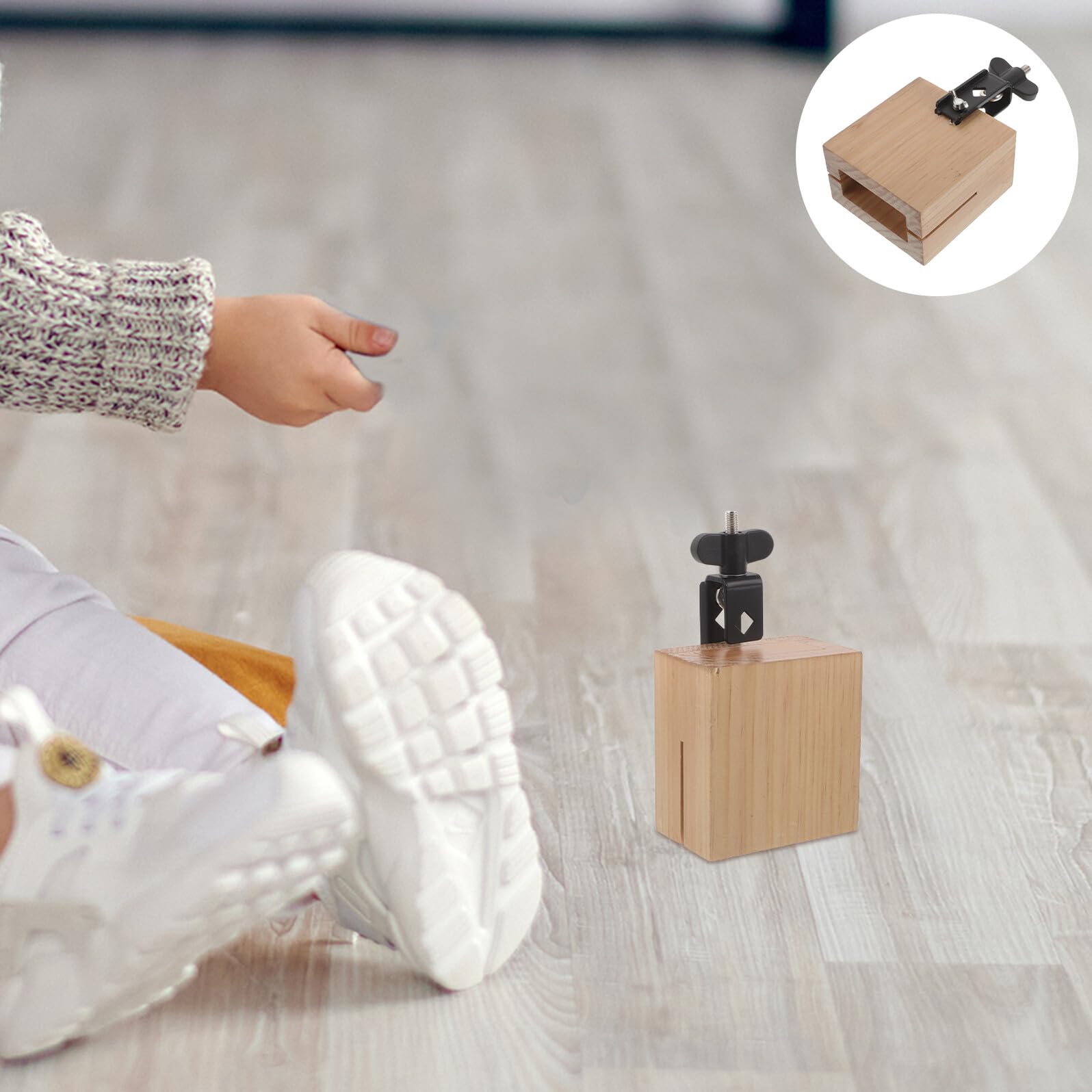 Campanaccio in Legno Quadrato per Batteria, Montabile, Struttura Robusta in Legno e Metallo, Accessorio per Set di Percussioni e Strumenti Musicali