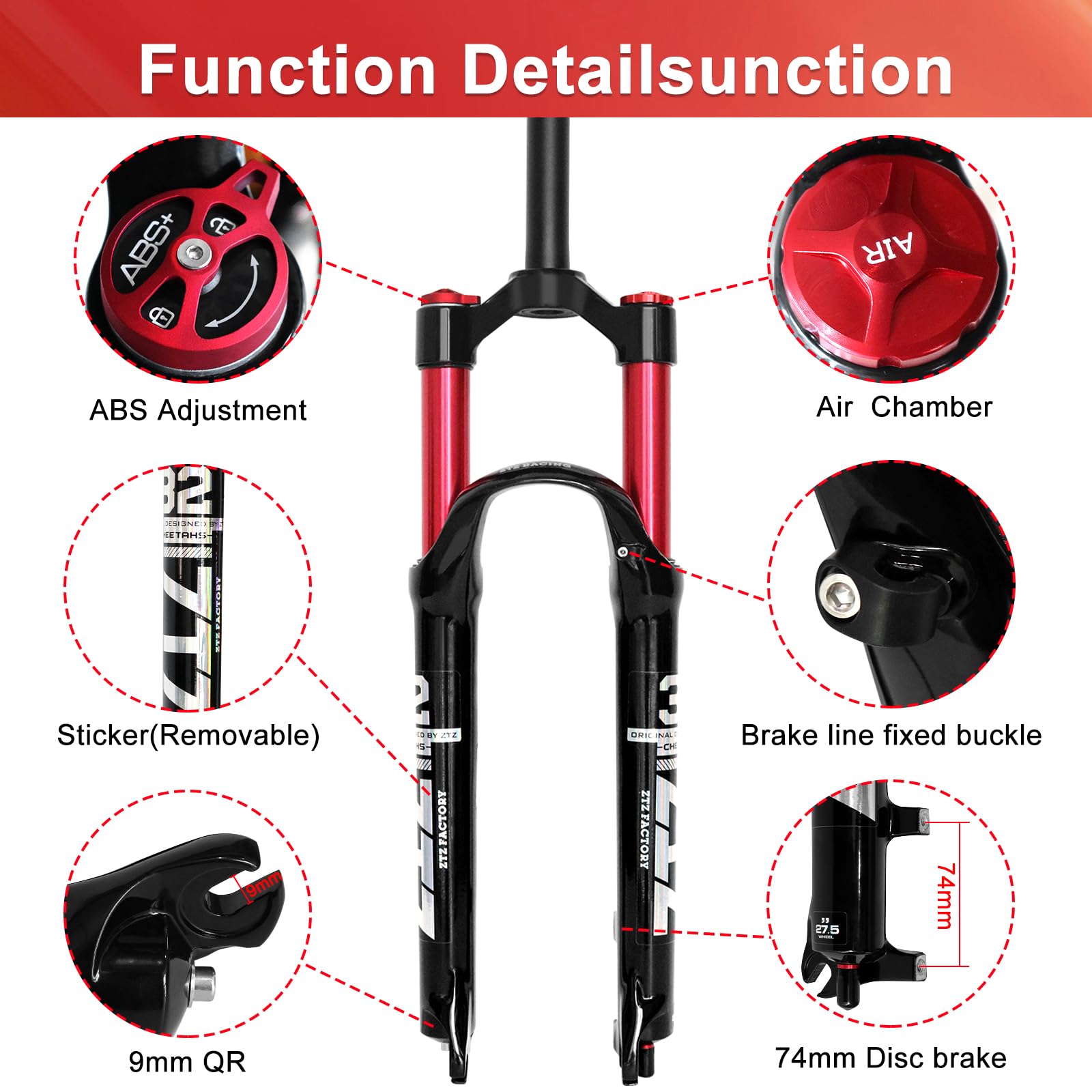 ZTZ Mountain Front Fork 26 inch 27.5 inch 29 inch Doppia Camera d'Aria Forcella della Bicicletta Ammortizzatore Forcella Anteriore Forcella Aria Forcella
