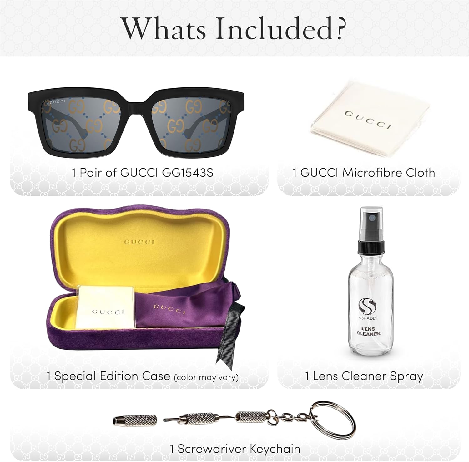 Gucci GG1543S Lettering Logo Square-Shaped Non-Polarized Sunglasses for Men – Includes Luxury Eyewear Kit – Black Frame with Transparent Lens