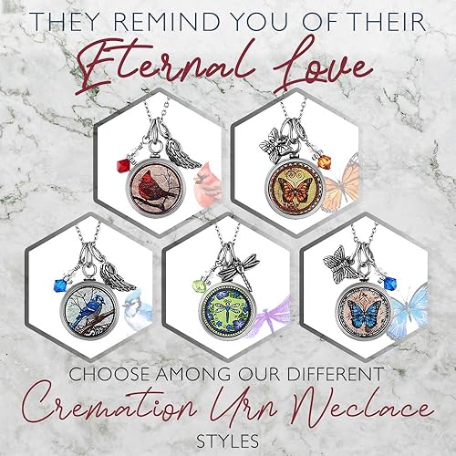 Vista 7 de Lola Bella Gifts Collar con colgante de urna de cremación de libélula y espíritu Lala con tarjeta de poema de libélula espiritual, caja de regalo