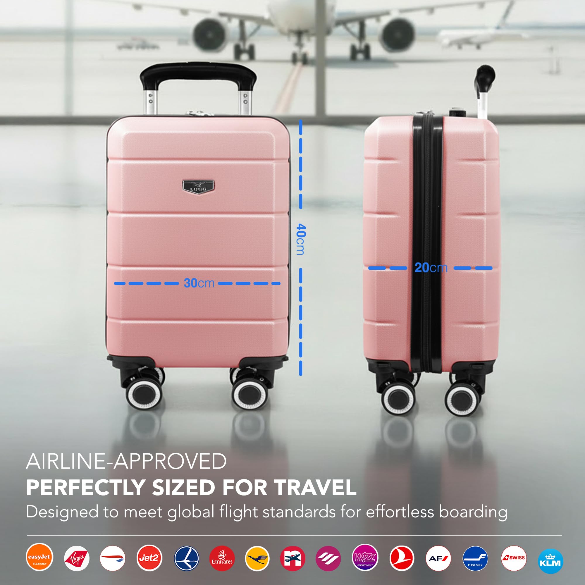 LUGG - Jetset 40cm Suitcase - 40x30x20cm- Ryanair Compatible - Underseat Size - Hard Shell ABS - Spinner & Removable Wheels - Lightweight Travel Luggage- Cream/Brown — view 121