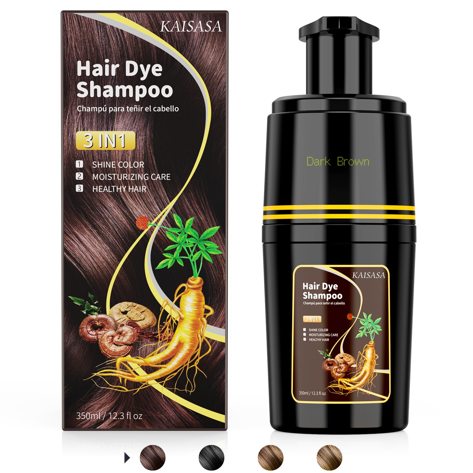 Dark Brown Hair Dye Shampoo 3 in 1, Hair Color Shampoo for Cover Grey Hair, Natural with Herbal Ingredient for Men and Women (Dark Brown)