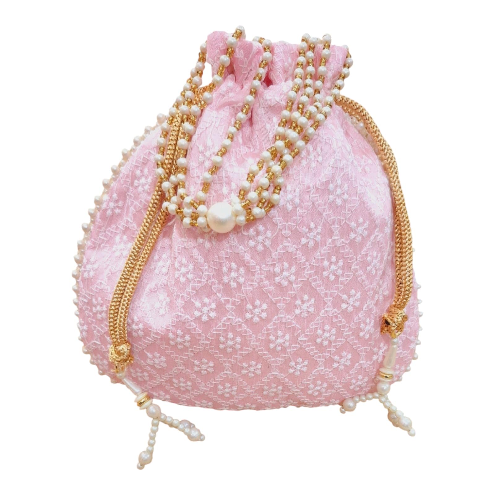 Chikankari Raw Silk drawstring Rajasthani Style Potli bags, Royal Clutch, Bridal Purse for Wedding, Batwa Bag, Shagun Potli Purse for Women, Potli bag for ladies return gift-image-24