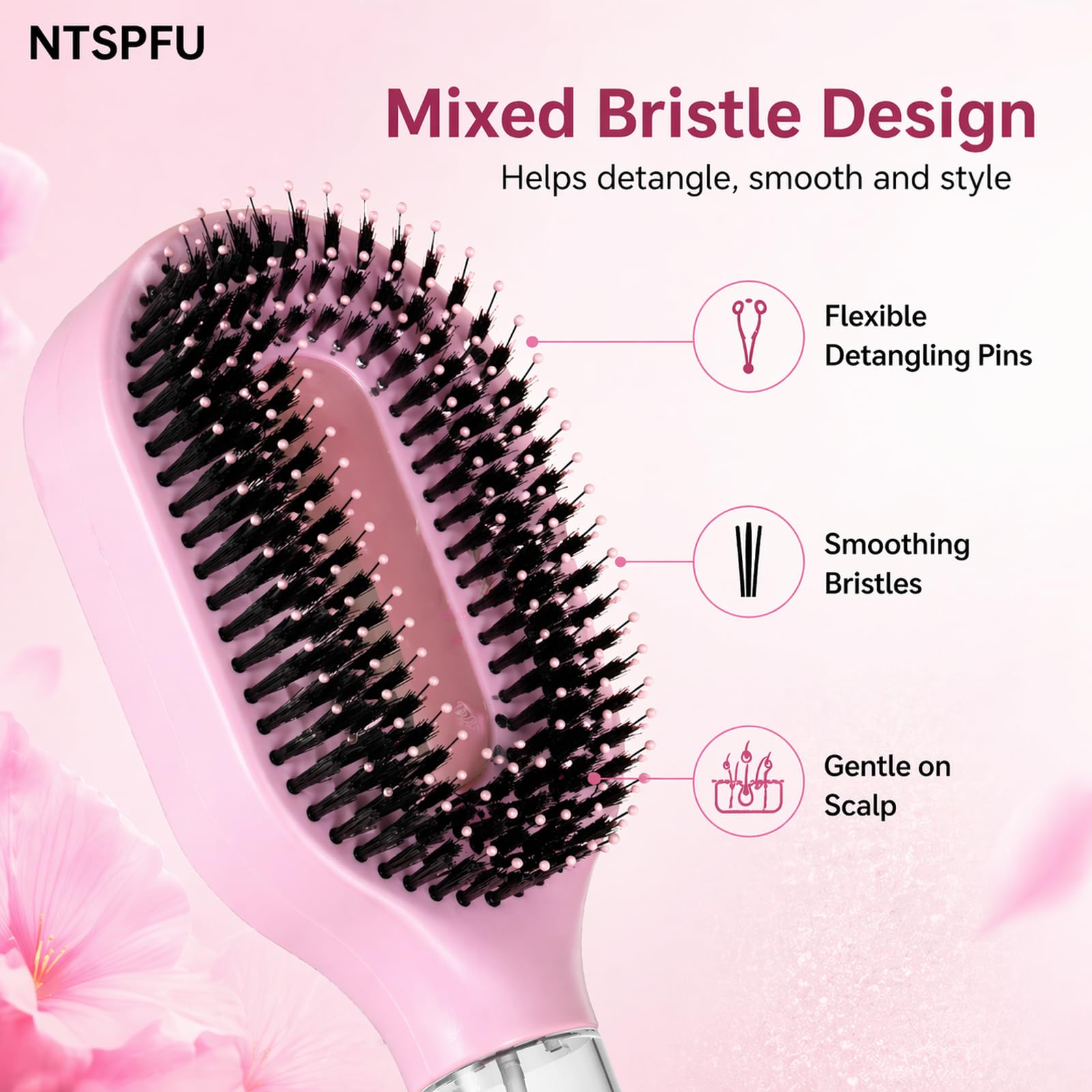 2-in-1 Misting Haarbürste mit eingebautem Wasserspray, entwirrende nasse & trockene Haarbürste für lockiges/dickes Haar & Kinder, feiner Nebel Sprüher, nachfüllbares Reservoir, Anti-Frizz Portable