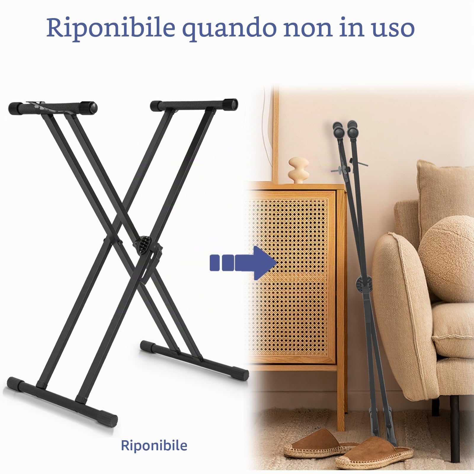 AKOZLIN Keyboardständer X-Style, regolabile in altezza 23,6-39 pollici | Meccanismo a rilascio rapido, cinghie di serratura, pieghevole, nero