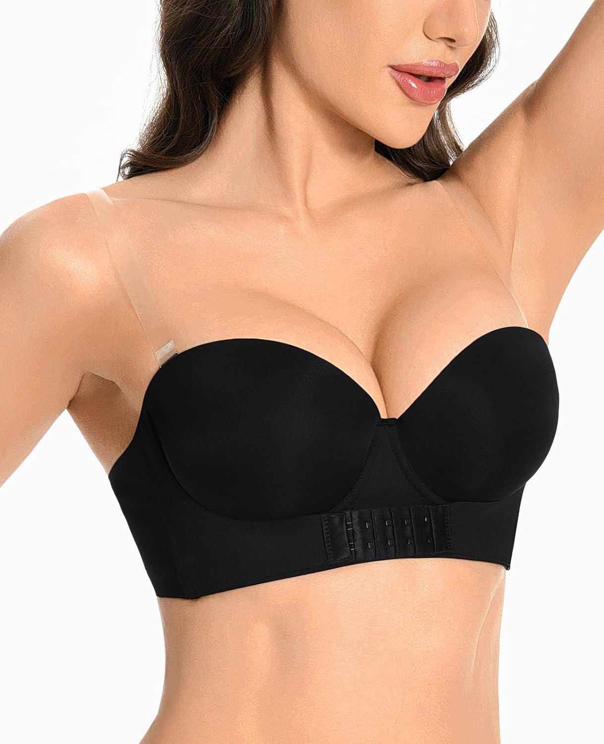 Strapless Push Up Bras with Clear Straps Front Closure Convertible Balconette Padded Underwire Bra for Women - Image 4