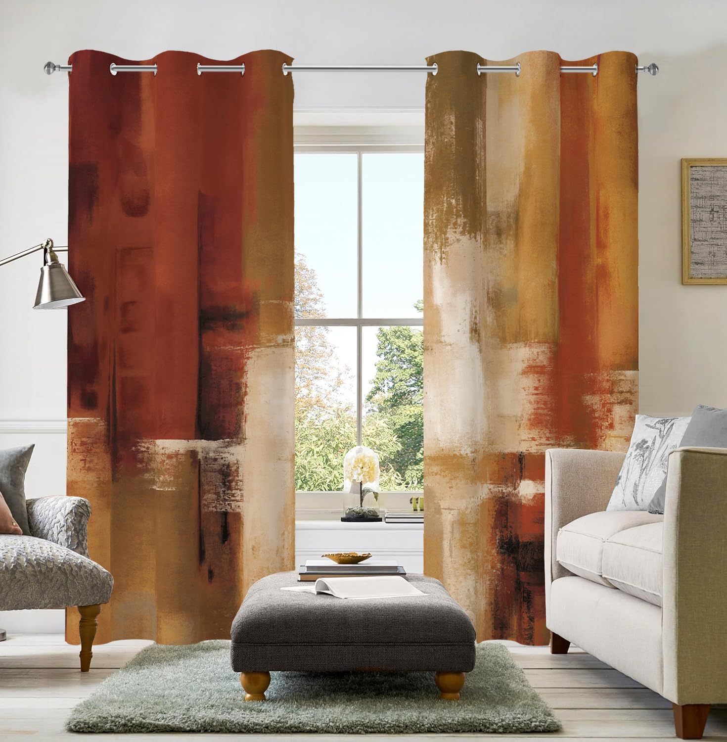 Asuexpect Burnt Orange Curtains 2 Panels Abstract Rust Curtain Room Darkening Grommet Window Treatments Modern Decorative for Bedroom Living Room, 42x63 Inches — image 1