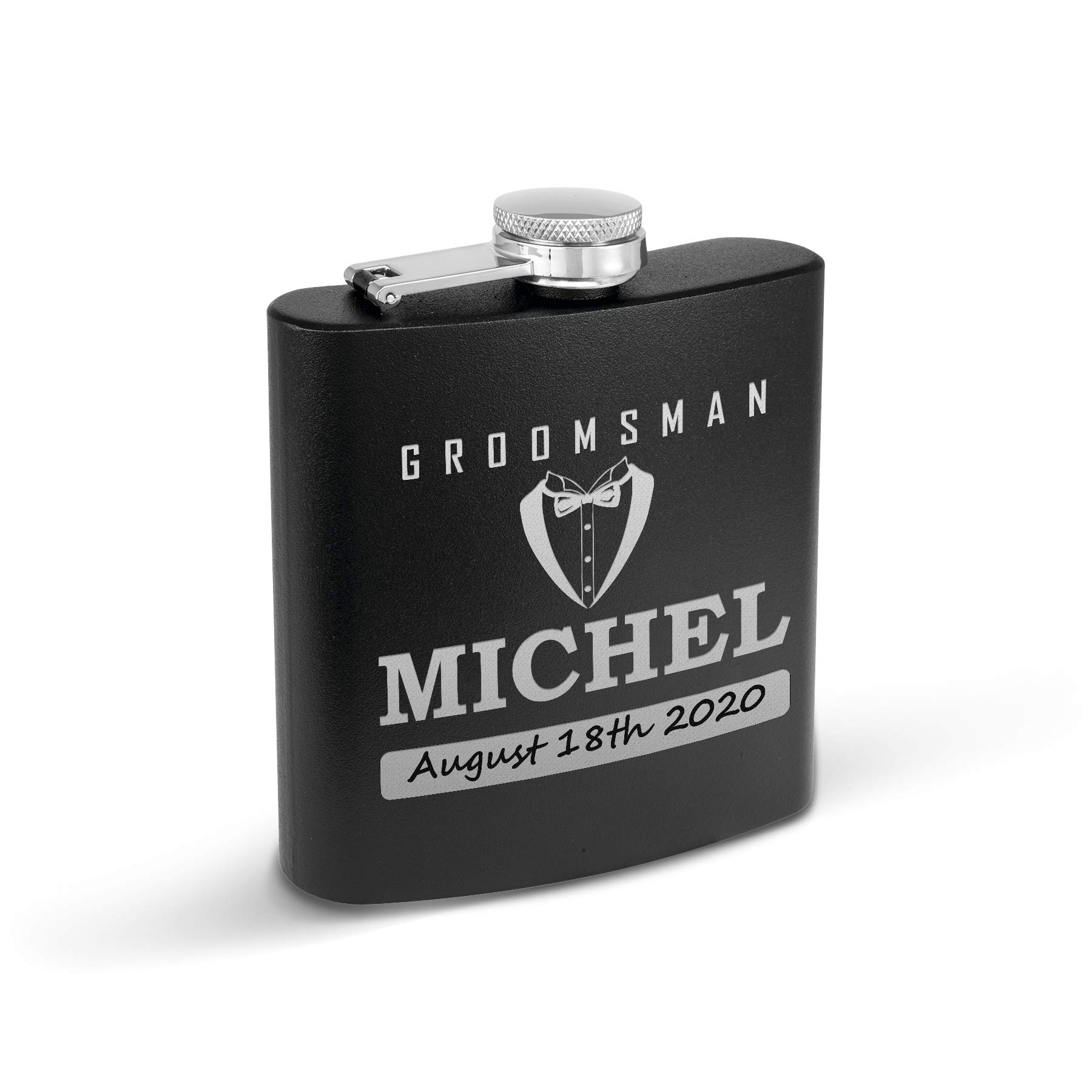 Set of 3 Flask, Groom,Bestman, Groomsman, Stainless Steel Hip Black matt, Personalized Flask,Grooms Gifts,Tuxedo Flask